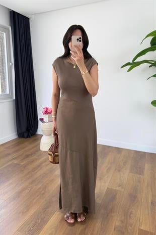 MD Alis Kahve Kumaş Triko Detaylı Elbise