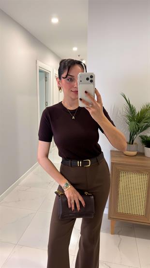 MD Asilla Kahve Basic Kısa Kol Triko