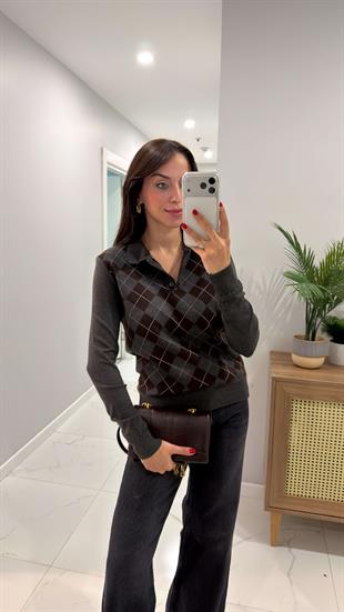 MD Astra Antrasit Kahve Baklava Desen Polo Yaka Triko