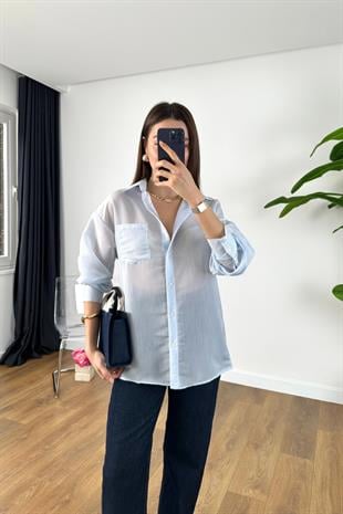 MD Benna Mavi Beyaz Çizgili Gömlek