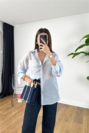 MD Benna Mavi Beyaz Çizgili Gömlek