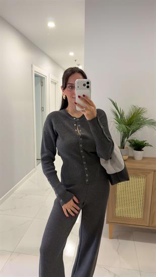 MD Della Antrasit Çıtçıt Detaylı Triko Pantolon Takım