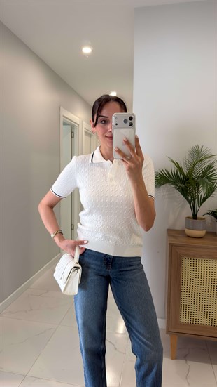 MD Derin Ekru Saç Örgülü Polo Yaka Triko