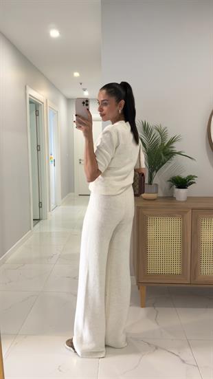 MD Emily Ekru Kısa Kol Triko Pantolon Takım