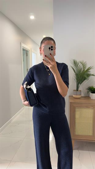 MD Emily Lacivert Kısa Kol Triko Pantolon Takım