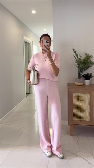 MD Emily Pembe Kısa Kol Triko Pantolon Takım