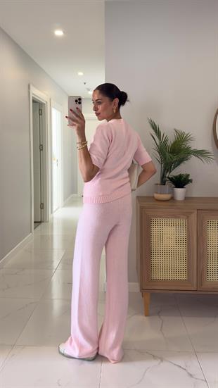 MD Emily Pembe Kısa Kol Triko Pantolon Takım
