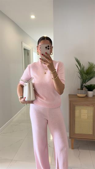 MD Emily Pembe Kısa Kol Triko Pantolon Takım