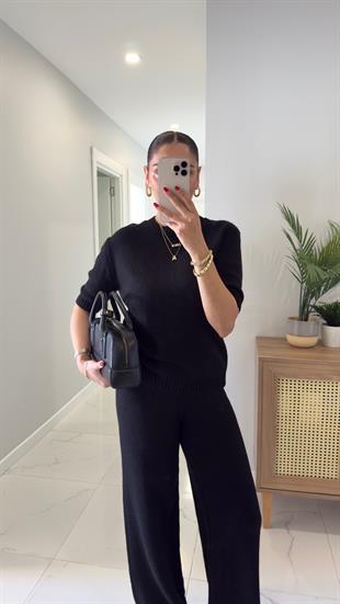 MD Emily Siyah Kısa Kol Triko Pantolon Takım