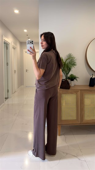 MD Frols Kahve Kısa Kollu Pantolon Takım