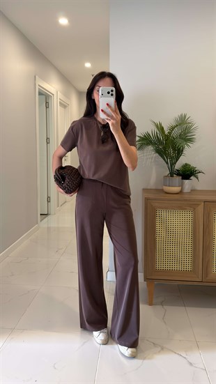 MD Frols Kahve Kısa Kollu Pantolon Takım