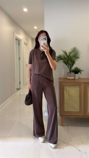 MD Frols Kahve Kısa Kollu Pantolon Takım