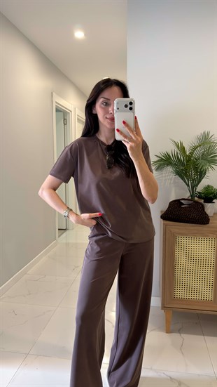 MD Frols Kahve Kısa Kollu Pantolon Takım