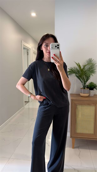 MD Frols Siyah Kısa Kollu Pantolon Takım