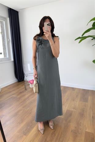 MD Hesinla Haki Gül Detaylı Tensl Elbise