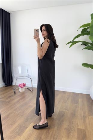 MD Hesinla Siyah Gül Detaylı Tensl Elbise