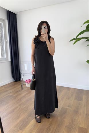 MD Hesinla Siyah Gül Detaylı Tensl Elbise