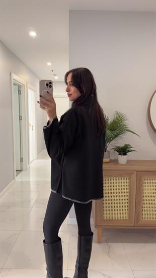 MD Hukka Siyah işleme Detaylı Panço Ceket