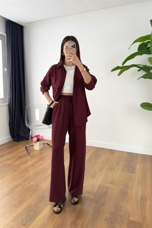 MD Hunaya Bordo Tensel Gömlek Pantolon Takım