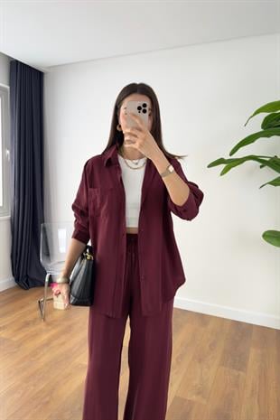 MD Hunaya Bordo Tensel Gömlek Pantolon Takım