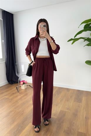 MD Hunaya Bordo Tensel Gömlek Pantolon Takım