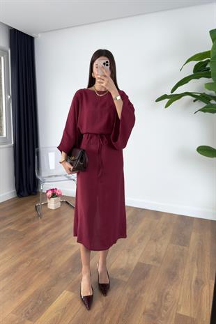 MD Jennas Bordo Yarasa Kol Tensel Elbise