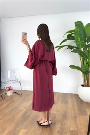 MD Jennas Bordo Yarasa Kol Tensel Elbise