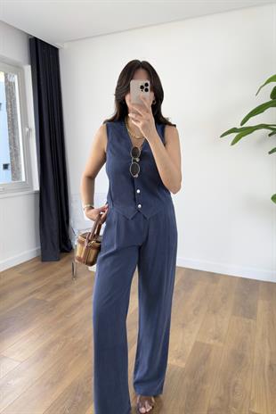 MD Jensan İndigo Tensl Yelek Pantolon Takım