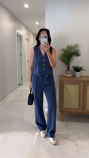 MD Jinna İndigo Tensel Yelek Pantolon Takım