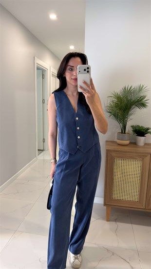 MD Jinna İndigo Tensel Yelek Pantolon Takım