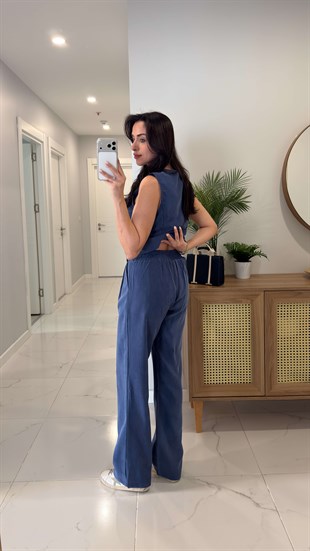 MD Jinna İndigo Tensel Yelek Pantolon Takım