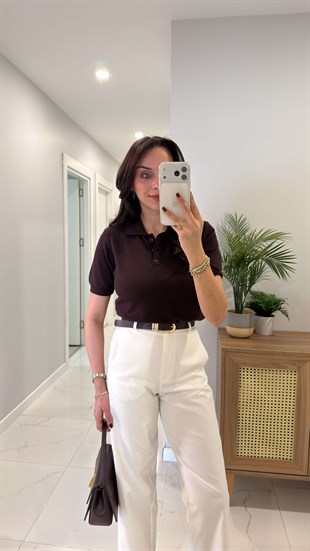 MD Juno Acı Kahve Polo Yaka Kısa Kollu Triko