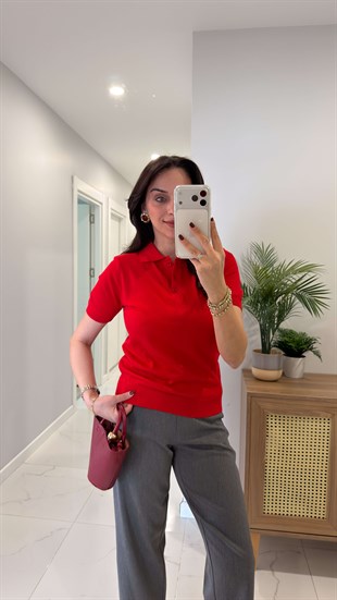 MD Juno Kırmızı Polo Yaka Kısa Kollu Triko