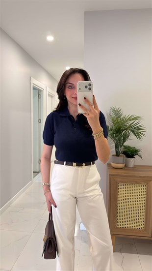MD Juno Lacivert  Polo Yaka Kısa Kollu Triko