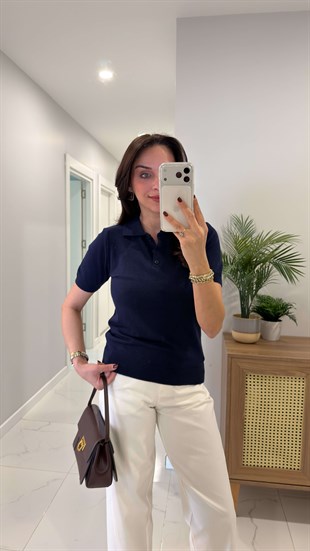 MD Juno Lacivert  Polo Yaka Kısa Kollu Triko