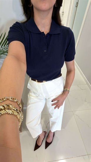 MD Juno Lacivert  Polo Yaka Kısa Kollu Triko