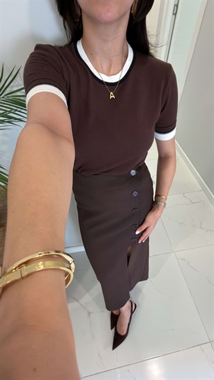 MD Kahve Biyeli Kısa Kol Triko