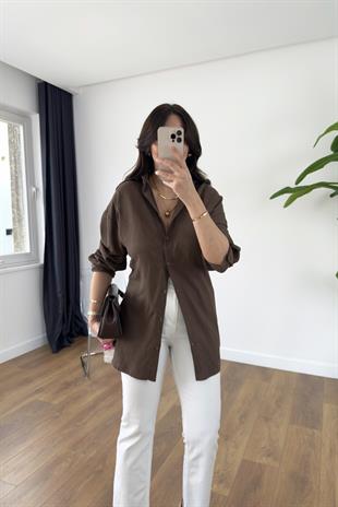 MD Kai Acı Kahve Beli Bağlamalı Gömlek