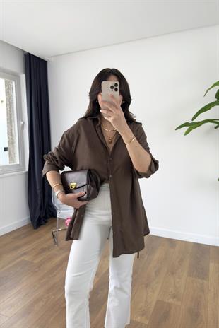 MD Kai Acı Kahve Beli Bağlamalı Gömlek