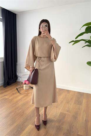 MD Kesna Bej Beli İpli Maxi Elbise