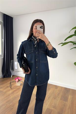 MD Korteks Lacivert Cep Detaylı Denım Gömlek