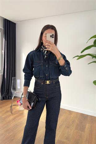 MD Korteks Lacivert Cep Detaylı Denım Gömlek