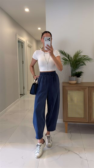MD Lilya Lacivert Tensel Balon Pantolon