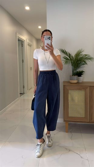 MD Lilya Lacivert Tensel Balon Pantolon