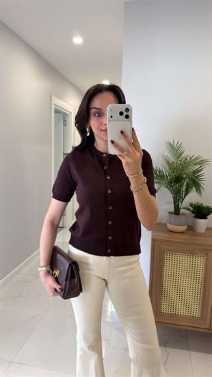 MD Penna Kahve Düğmeli Kısa Kol Hırka