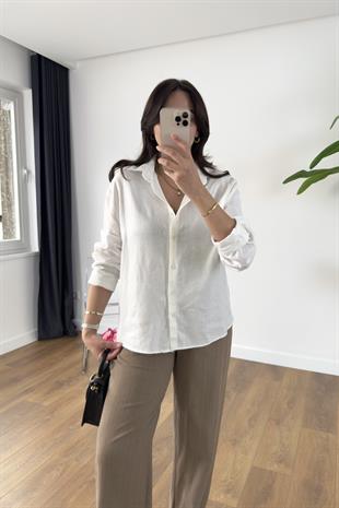 MD Razy Beyaz Keten Gömlek