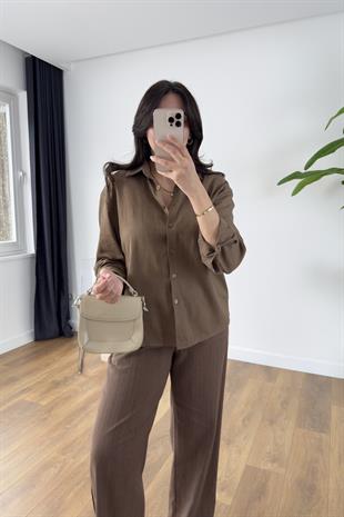 MD Razy Kahve Keten Gömlek