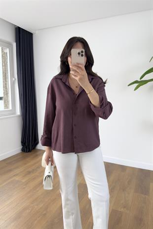 MD Razy Mürdüm Keten Gömlek