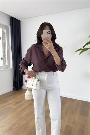 MD Razy Mürdüm Keten Gömlek