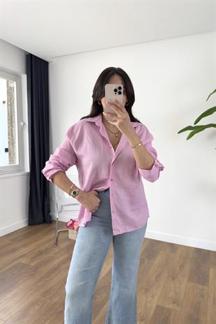 MD Razy Pembe Keten Gömlek